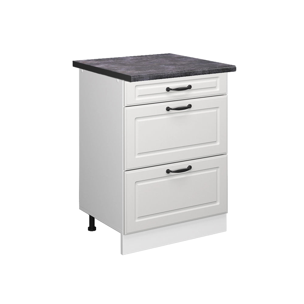 Mobiletto base per cucina R-Line Bianco rustico/Bianco 60 cm con cassetti, PL Antracite Vicco