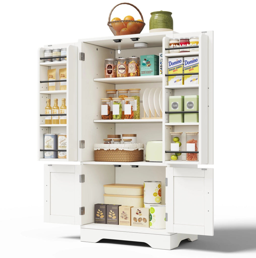 Credenza alta moderna 120x60x40 cm in MDF bianco con luce LED sensore; ante scanalate