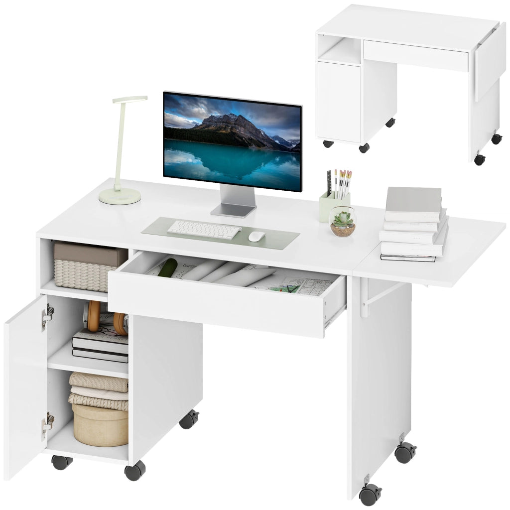 Scrivania per computer con ruote ¨C zephmum ¨C bianco 130x58x50 cm