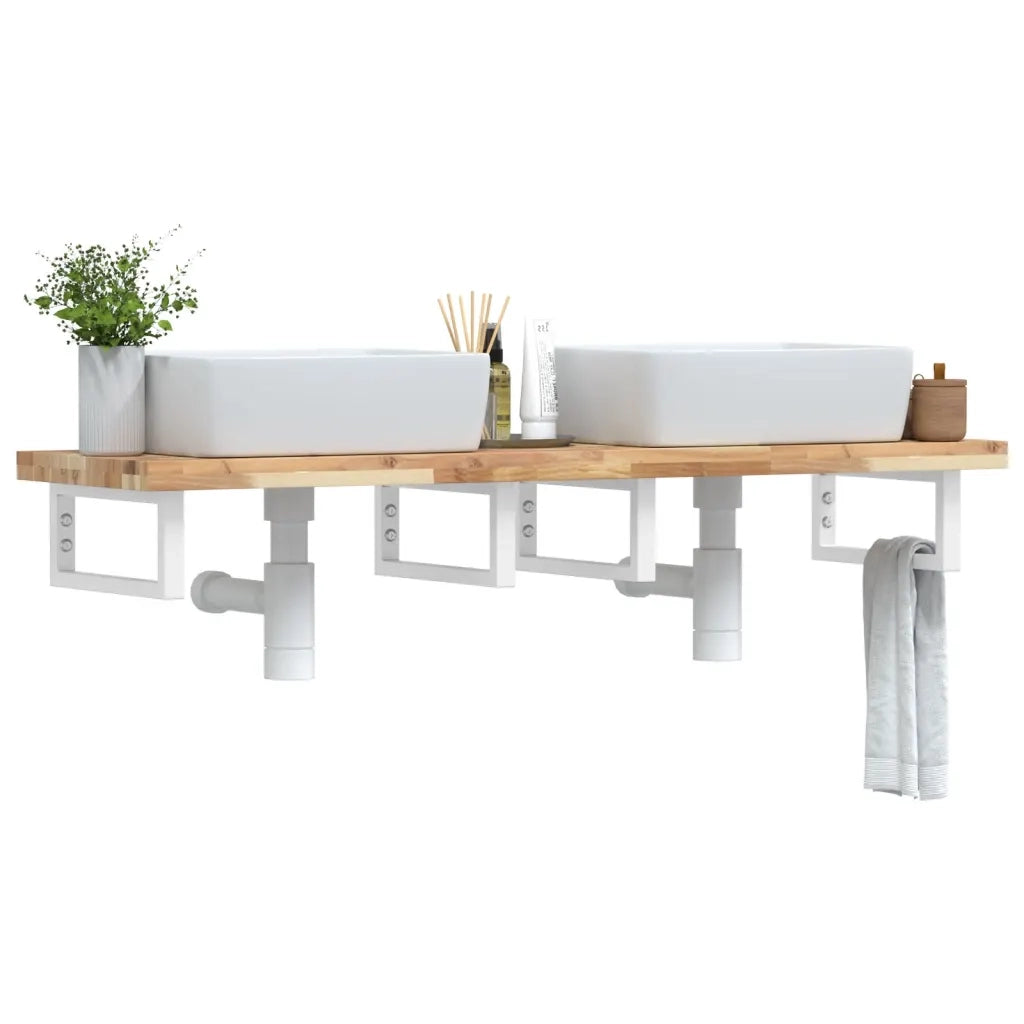 Ripiano a Parete per Lavabo in Acciaio e Massello di Acacia 3302708