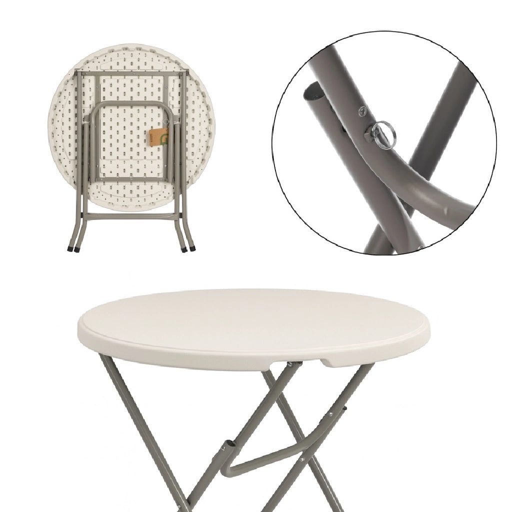 Tavolo Pieghevole in Resina HDPE 80x80 H74cm Richiudibile Salvaspazio Bianco