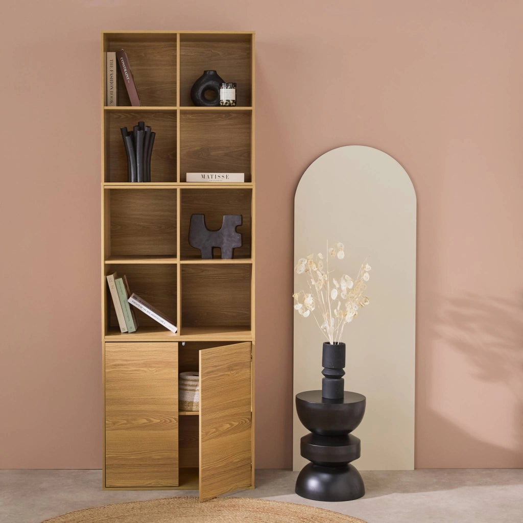 Libreria modulare in legno 3 elementi, 2 ante 8 vani, quercia