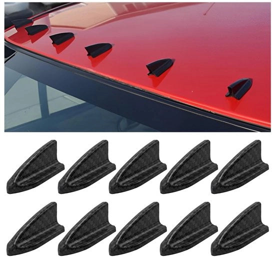 Antenna universale per auto - 10 pezzi - Disegno a carbonio nero - Materiale plastico - Regolazione per il corpo dell'auto - Dimensioni 52,5 x 23 x 22 mm - Spoiler del tetto