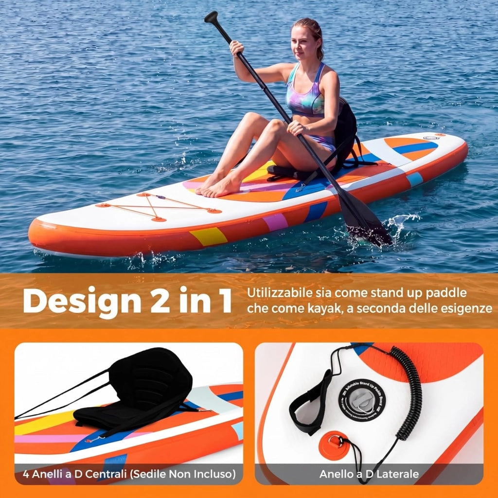 SUP Stand up Paddle, Tavola SUP Gonfiabile con Pompa, Pagaia in Alluminio, Guinzaglio, Borsa e Kit di Riparazione, per Principianti ed Esperti, Portata 160 kg, 336 x 77 x 16 cm