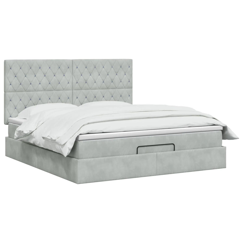 Letto Ottomano con Materasso e LED Grigio Chiaro 140 x 200 cm 3458235