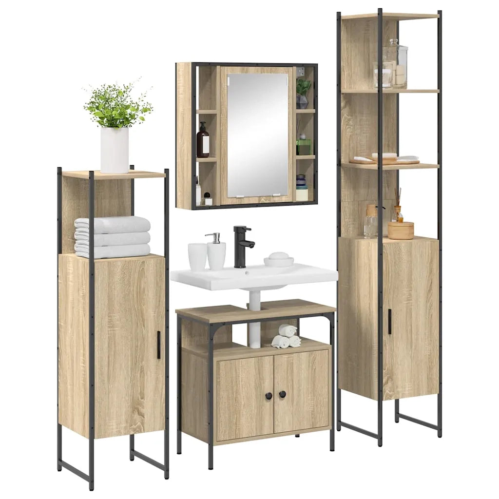 Set di mobili per il bagno con lo scaffale 4 pcs Rovere Sonoma