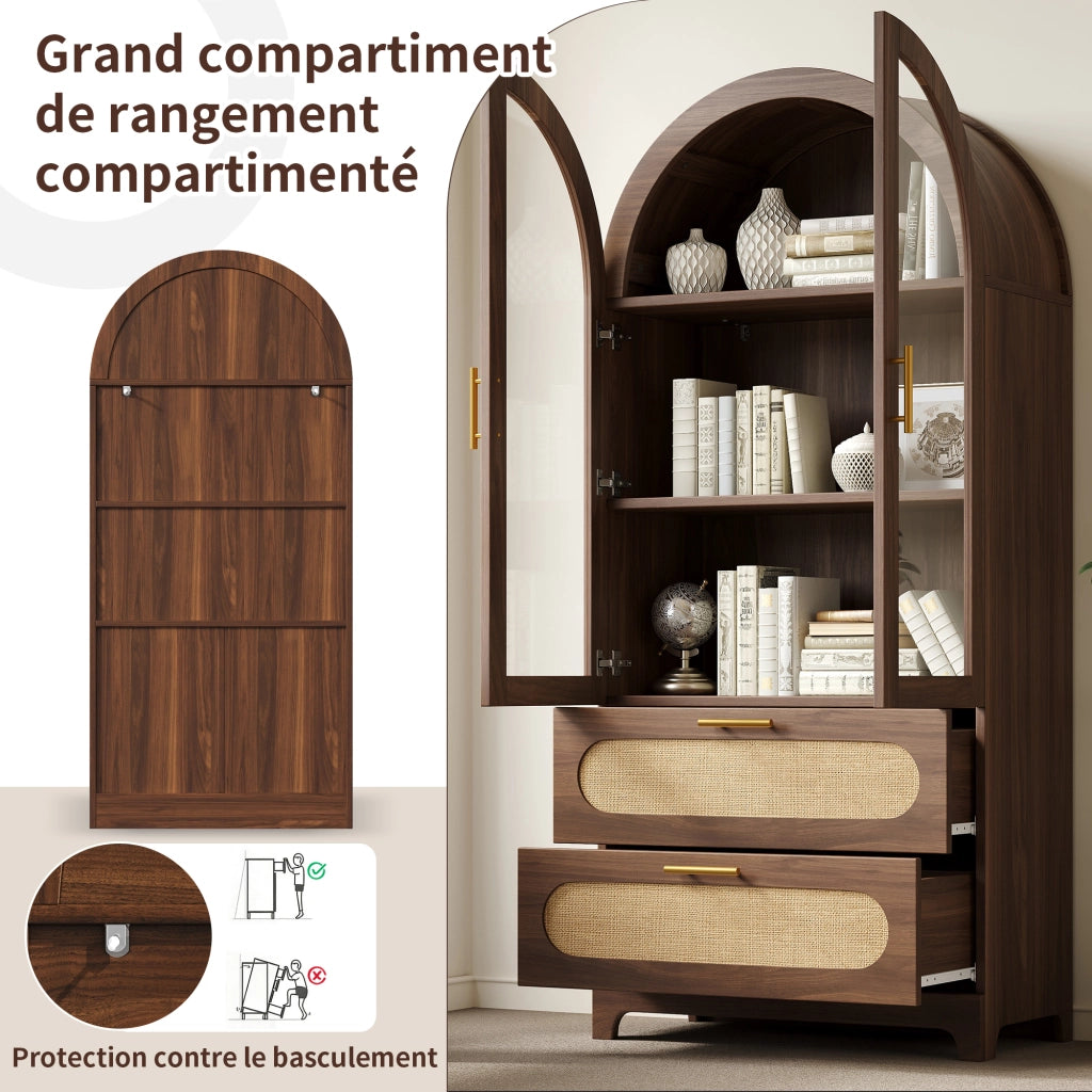 Vetrina Libreria Design Retr¨° con Cassetti e Ripiani Regolabili ¨C MINIMAL ¨C Noce, 175x80x40cm
