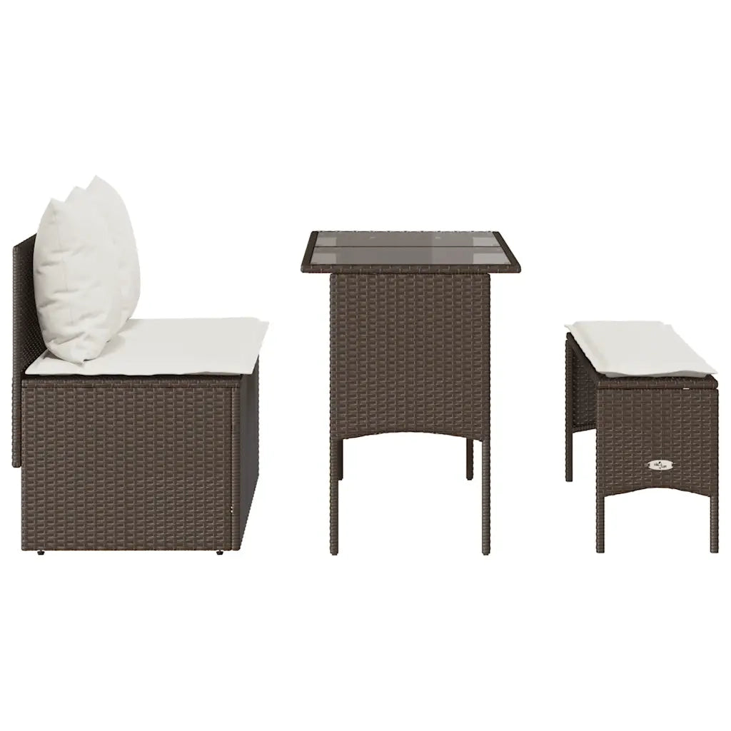 Set da Pranzo da Giardino 3pz | Set Salotto da Giardino con Cuscini in Polyrattan Marrone