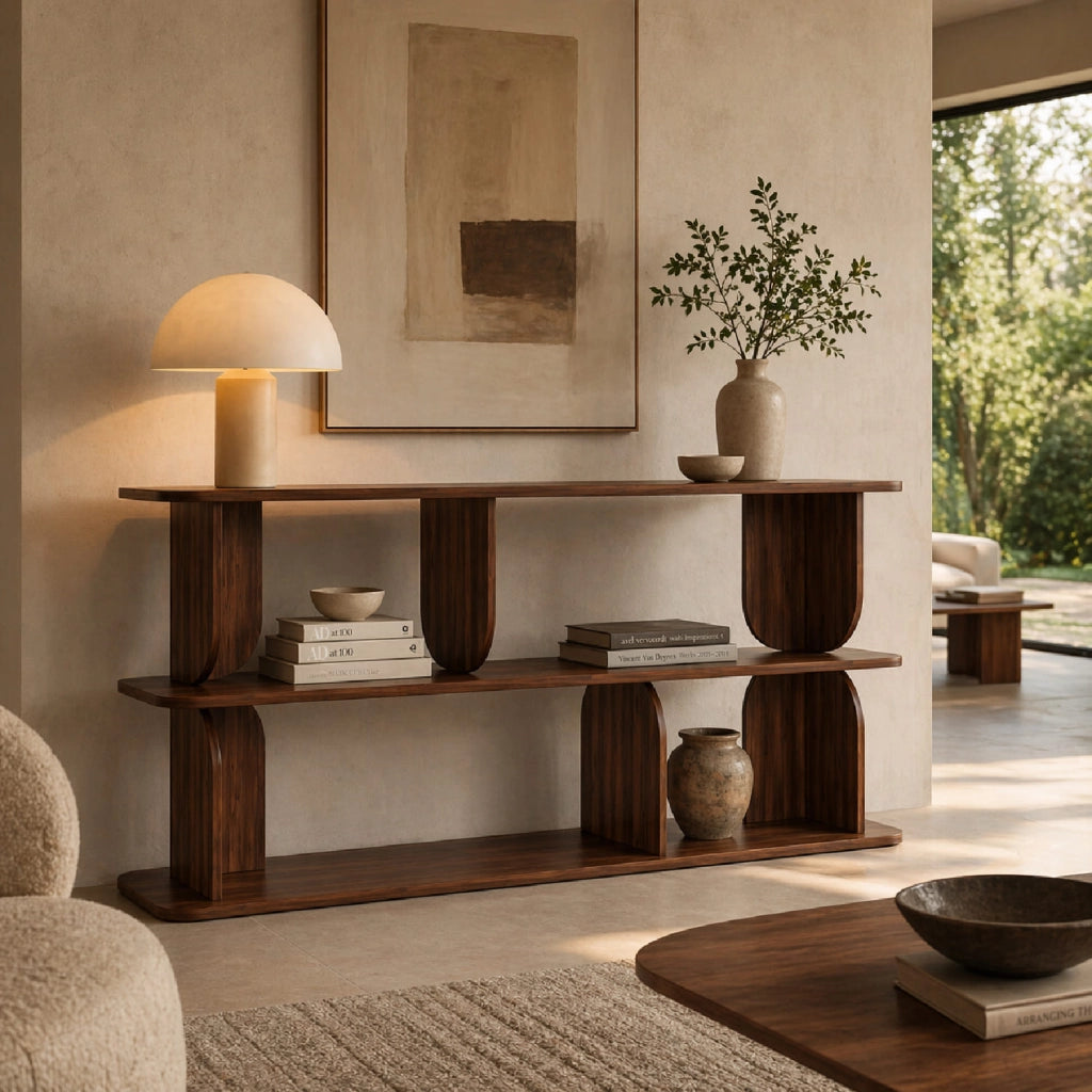 Libreria Moderna Con 4 Vani A Giorno E 3 Ripiani Per Soggiorno Corridoio Studio Ufficio Design Minimal Stile Contemporaneo 160 X 74 X 34 Cm Noce
