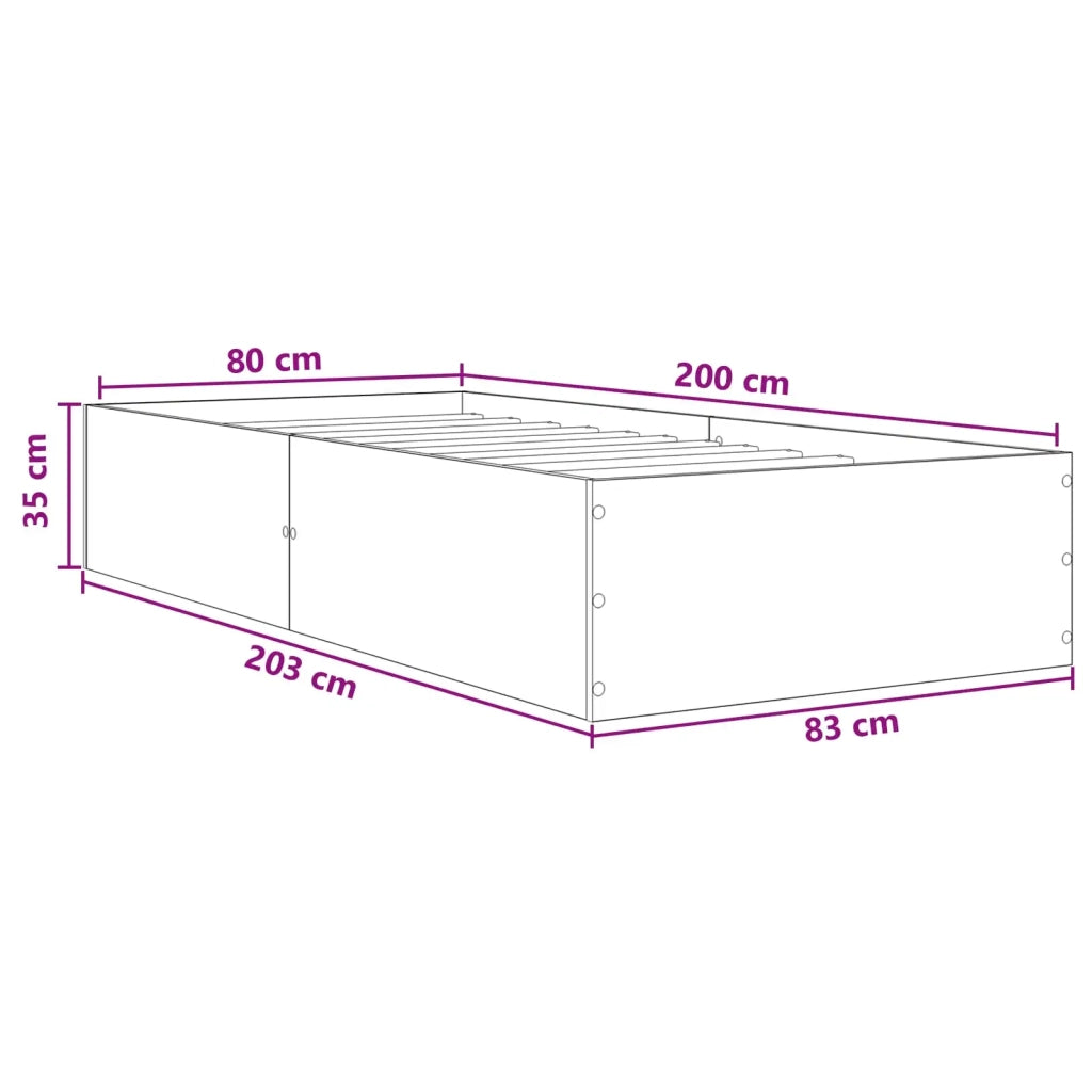 Struttura letto a pavimento Rovere Nero 80 x 200 cm 3429547