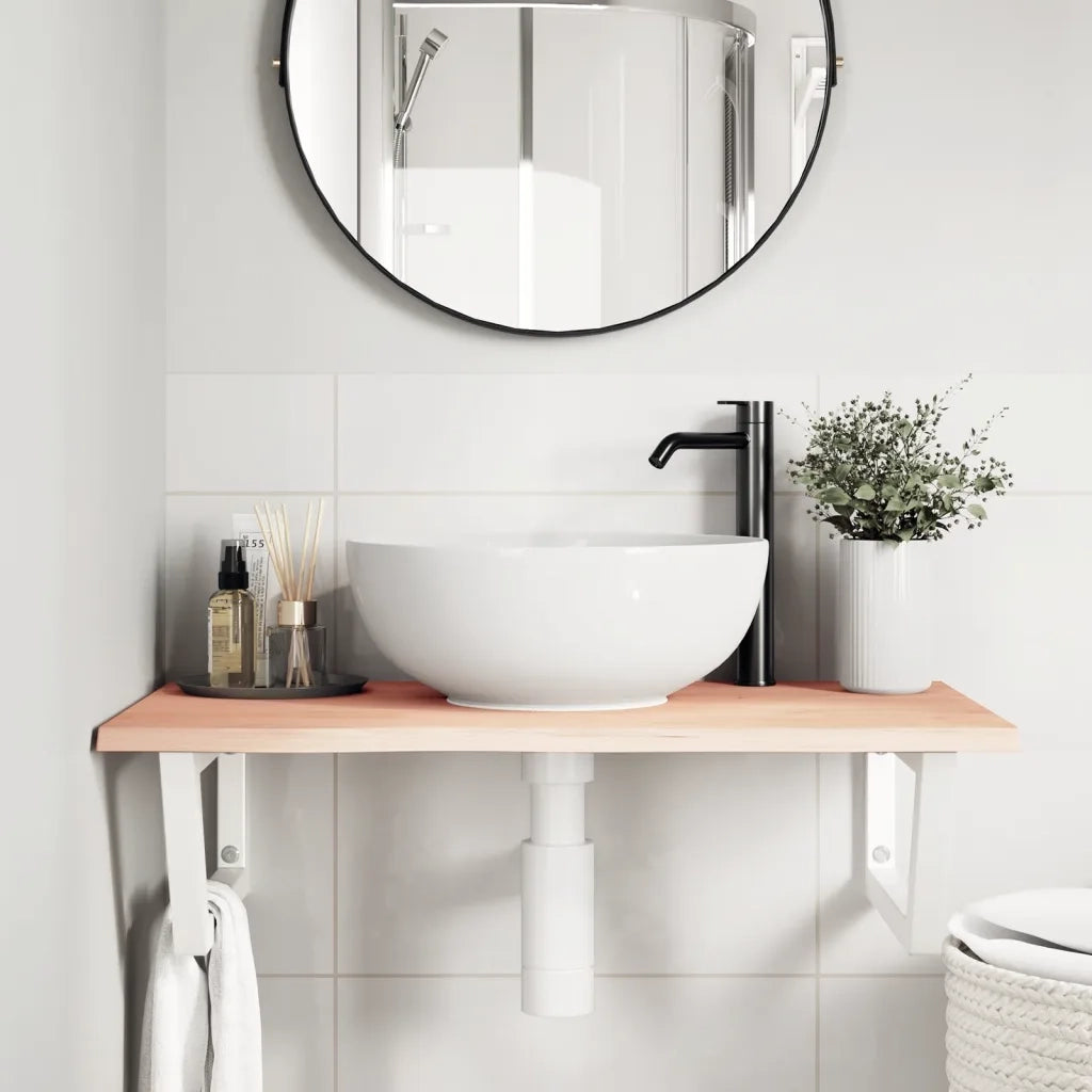 vidaXL Ripiano a Parete per Lavabo in Acciaio e Massello di Rovere