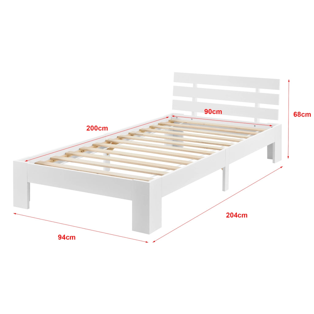 Struttura Letto in Legno di Pino con Testiera 90 x 200 cm Letto Singolo in Stile Moderno - Bianco