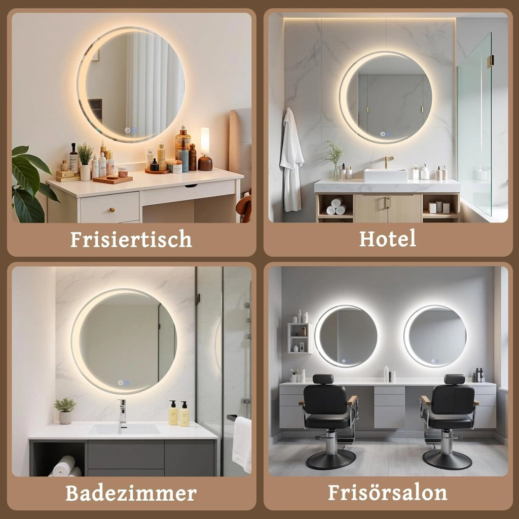 ZMH Specchio da bagno con illuminazione Specchio da parete moderno rotondo IP44 dimmerabile per il bagno