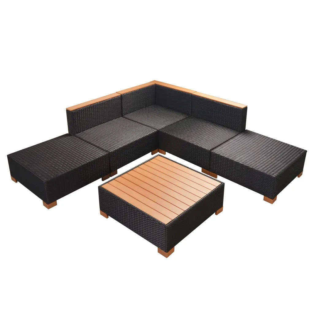 Set Divani da Giardino 6 pz con Cuscini in Polyrattan Nero cod mxl 43498