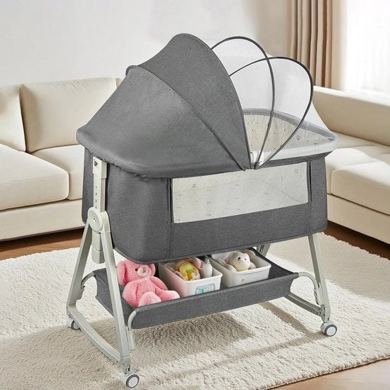 Wieg 4 in 1 per Bambino, con 6 Posizioni Regolabili, Materasso Incluso, 15° di Inclinazione, Ruote con Freni