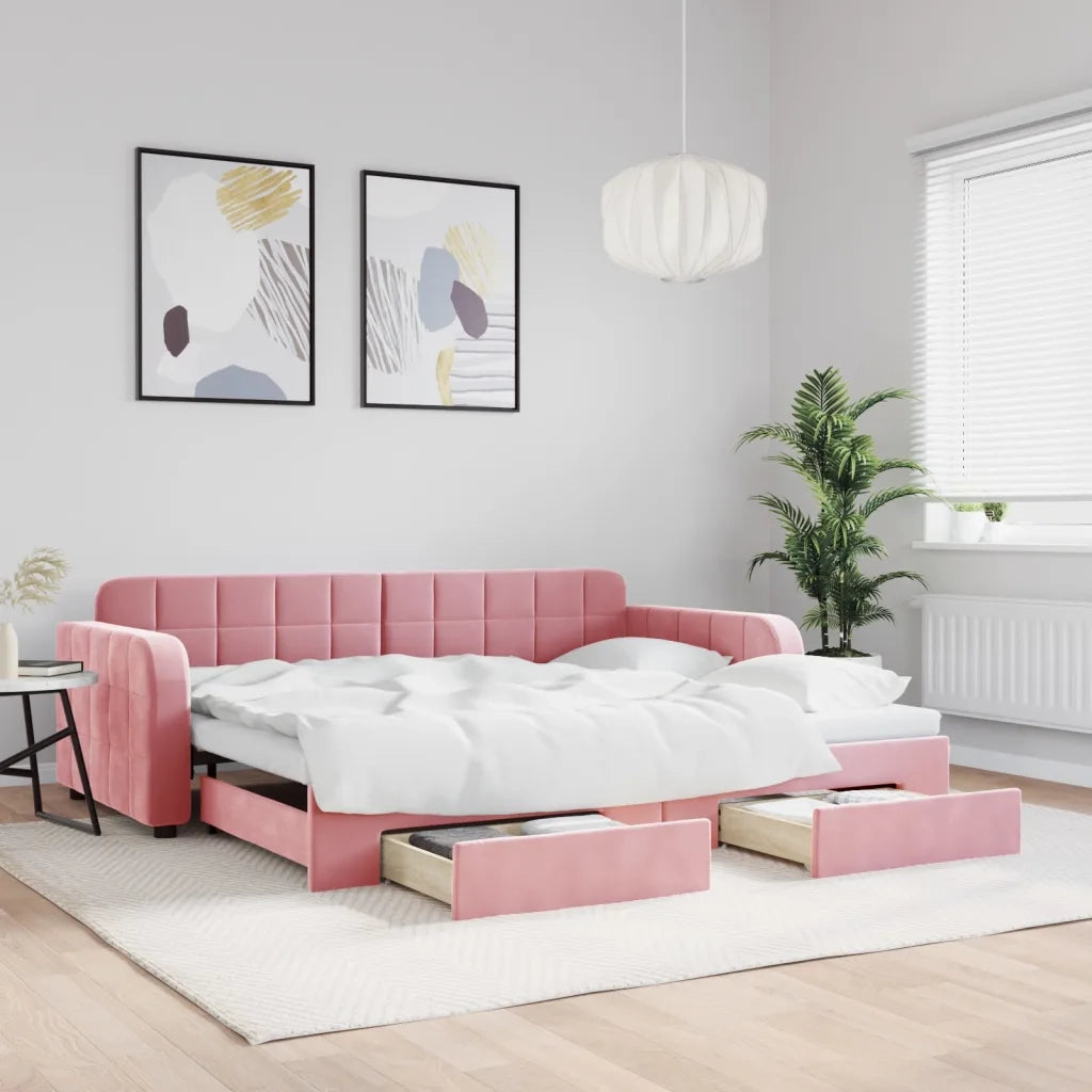 Divano Letto Estraibile con Cassetti Rosa 90x200 cm Velluto 3196980
