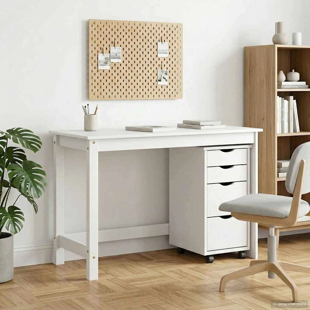 Set scrivania e mobiletto su ruote MOSS 2 pz Bianco 3438791