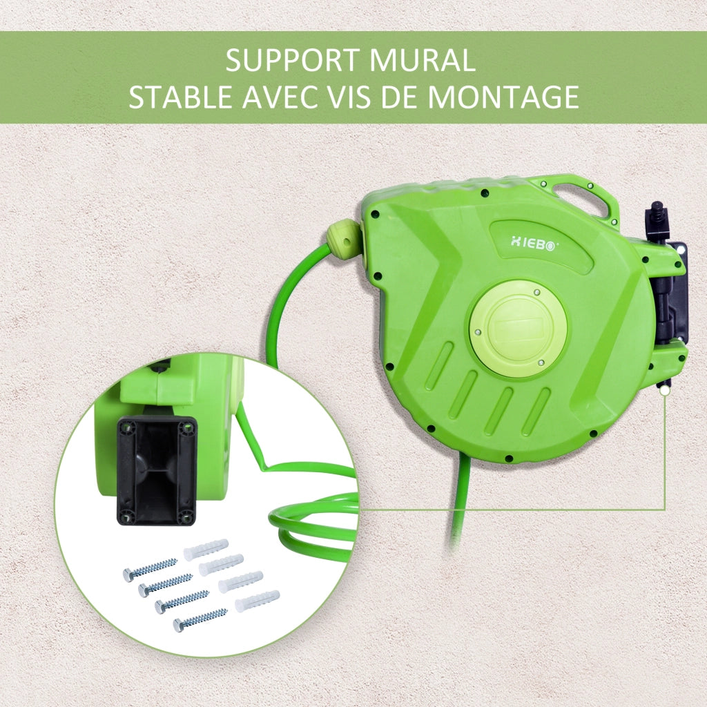 Porta tubo da parete con avvolgitubo automatico ¨C zephmum ¨C Verde, 20+2 m, 180¡ã