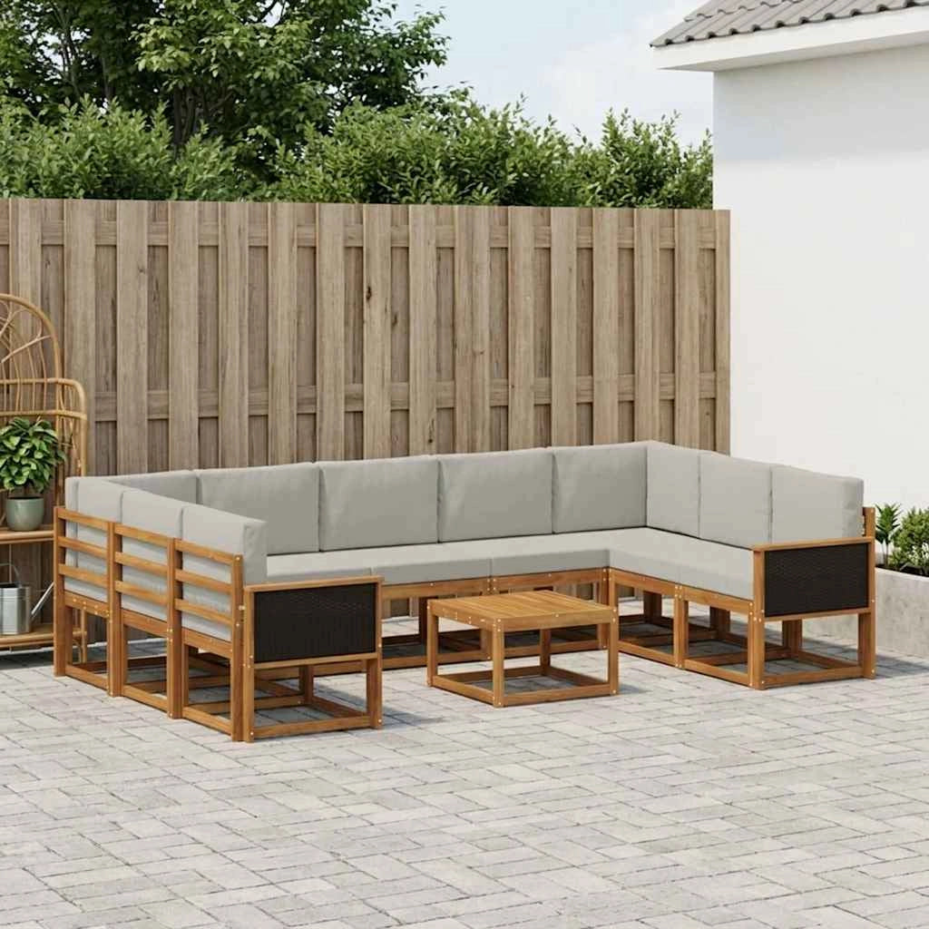 Set di divani da esterno 10 pz Naturale e Grigio Chiaro 3385542
