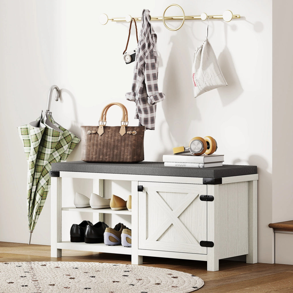 Scarpiera con Seduta ¨C zephmum ¨C Bianco Grigio 100x40x48 cm