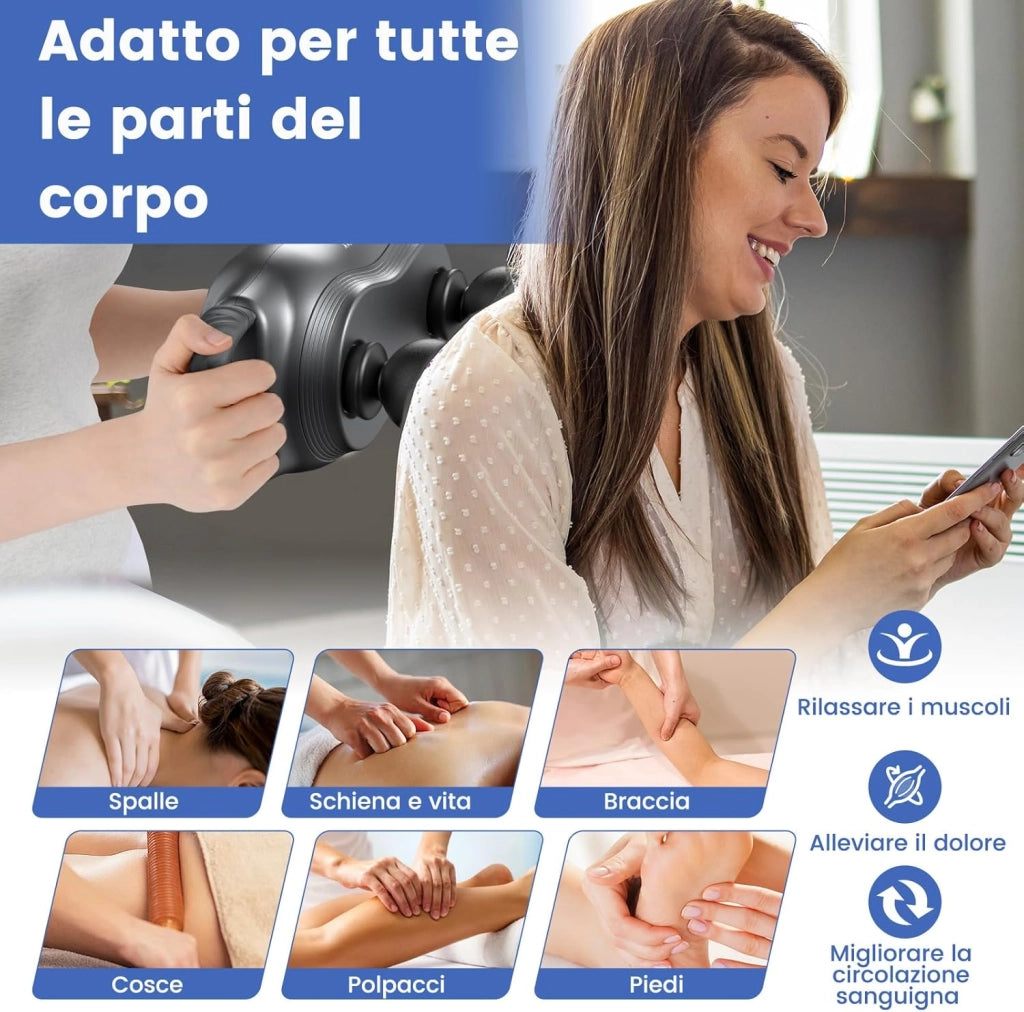 Pistola Massaggiante Muscolare, Massaggiatore Elettrico Multifunzione con 3 Teste di Massaggio Intercambiabili, 3 Modalità, 3 Intensità e Timer da 15 Minuti, Massaggiatore Portatile