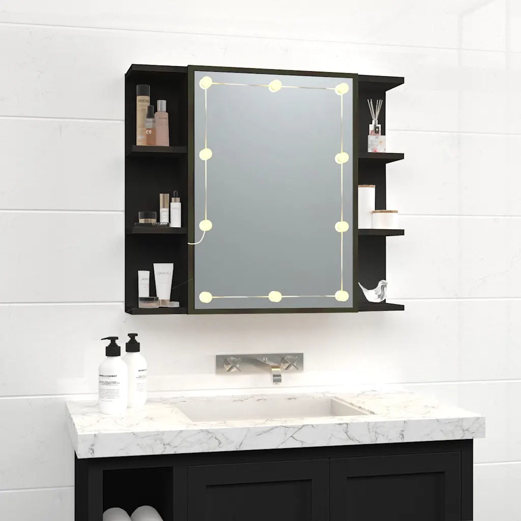 Mobile a Specchio | Armadio da bagno con LED Nero 70x16,5x60 cm