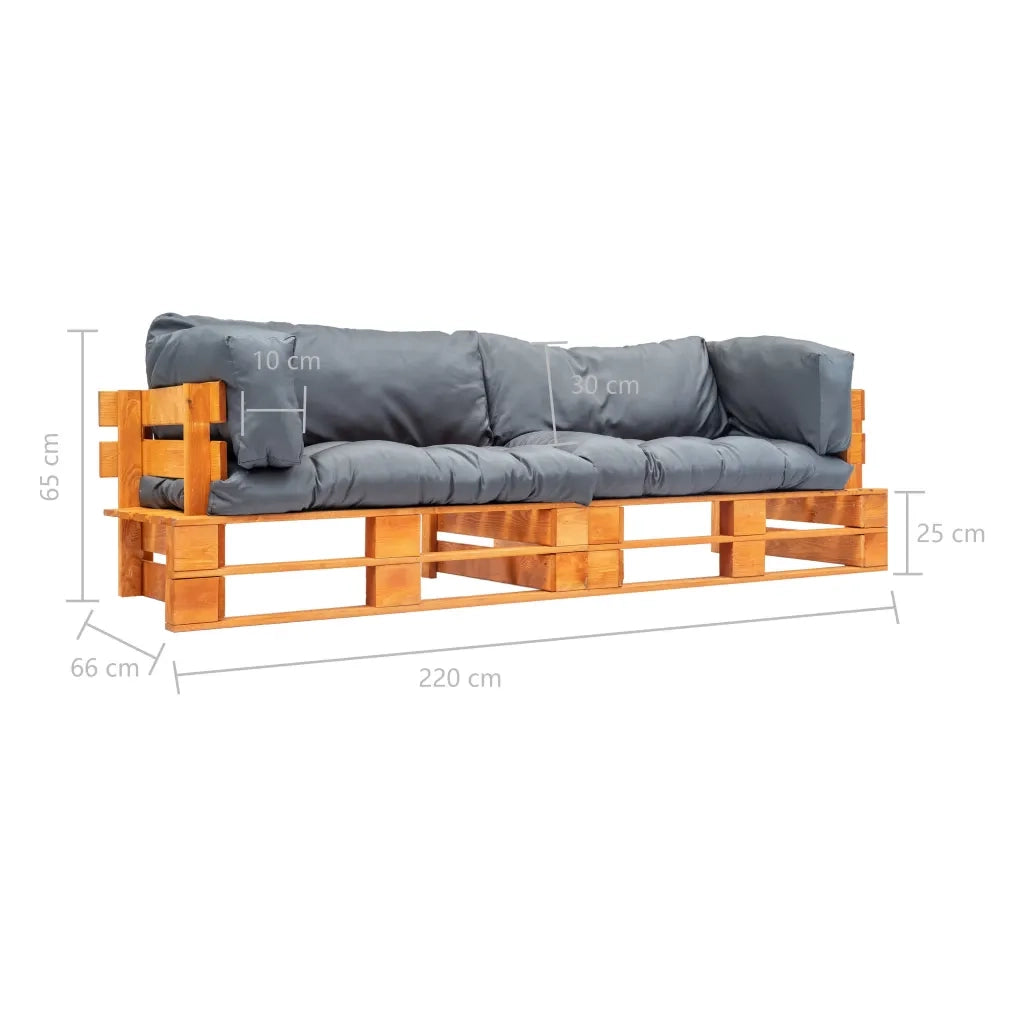 Set Divani da Giardino Pallet 2pz con Cuscini Grigi Legno Pino 277451