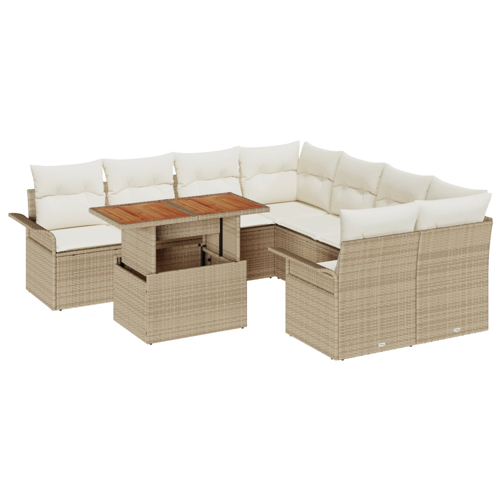 Set di Divani da Giardino 9 Pezzi con Cuscini Beige