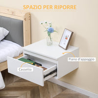 Set 2 Comodini Sospesi 49x38x23 cm in MDF e  Truciolato Bianco