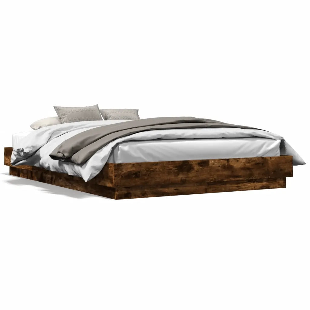 Giroletto con Luci LED-Struttura Letto Rovere Fumo 150x200 cm