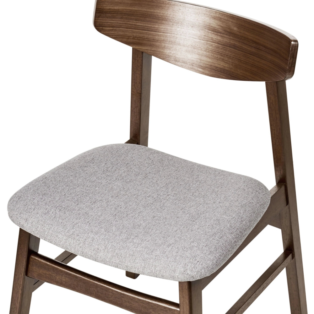 Set di 2 sedie da pranzo in tessuto grigio e struttura in legno scuro retrò senza braccioli con seduta