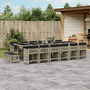 Set da Pranzo da Giardino 17pz con Cuscini Grigio in Polyrattan 3211727