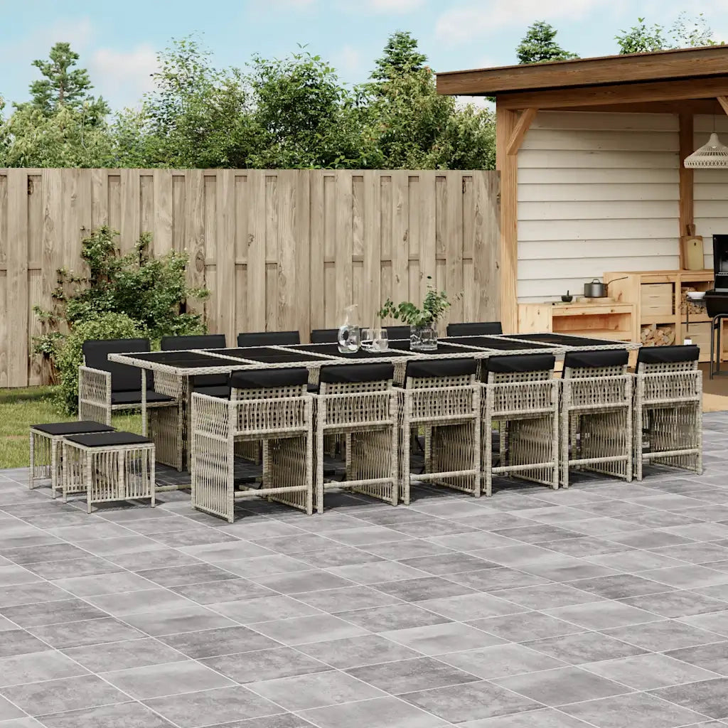 Set da Pranzo da Giardino 17pz con Cuscini Grigio in Polyrattan 3211727