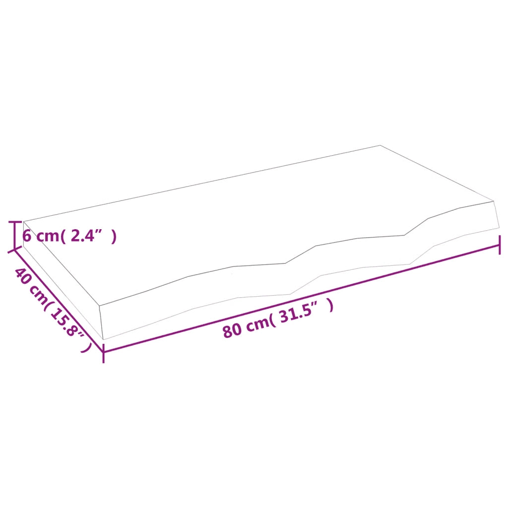 Piano Bagno 80x40x(2-6) cm in Legno Massello Non Trattato