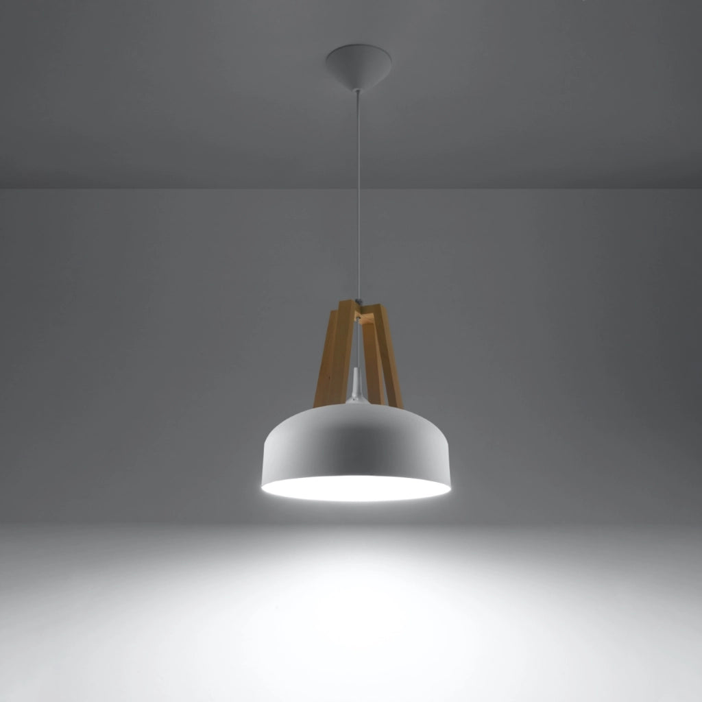 Lampada a sospensione KUPOLA bianca/legno Pure Lume