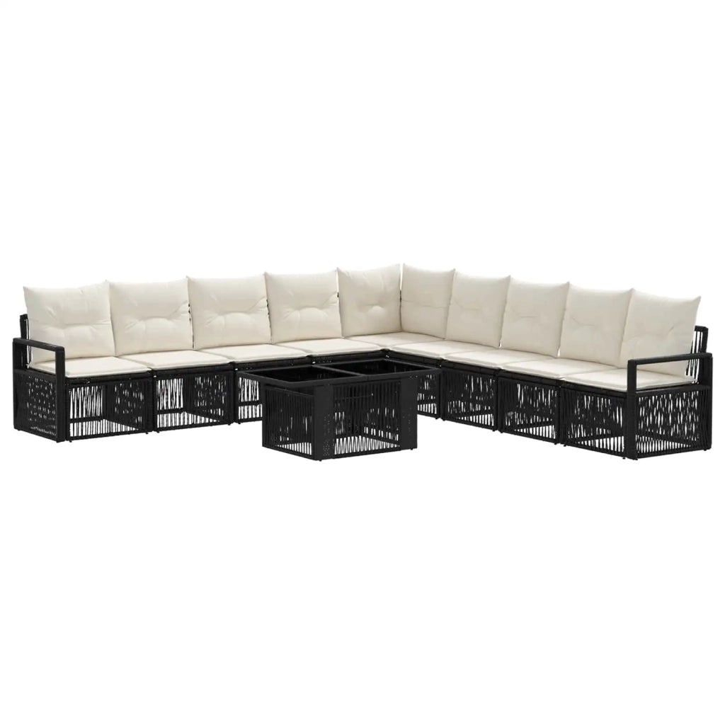 Set Divano da Giardino 10 pz Nero e Bianco Crema polyrattan 3437107