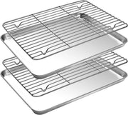 Set a due pezzi - Piccola teglia per forno con griglia - Teglia in acciaio inossidabile - Teglia per forno - 23,5 x 17,5 x 2,5 cm - Argento