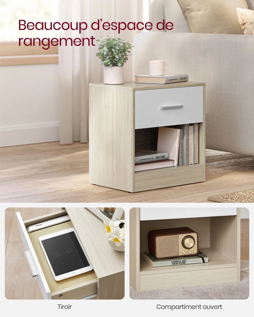 Comodino set da 2 tavolini laterali 28 x 39 x 41 cm con cassetto maniglia scomparto aperto tavolino da caffè per camera da letto soggiorno beige 12_0007662
