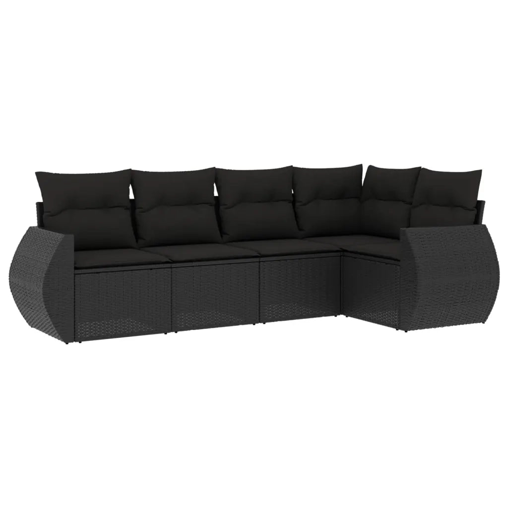 Set Divani da Giardino 5 pz con Cuscini in Polyrattan Nero 3221324