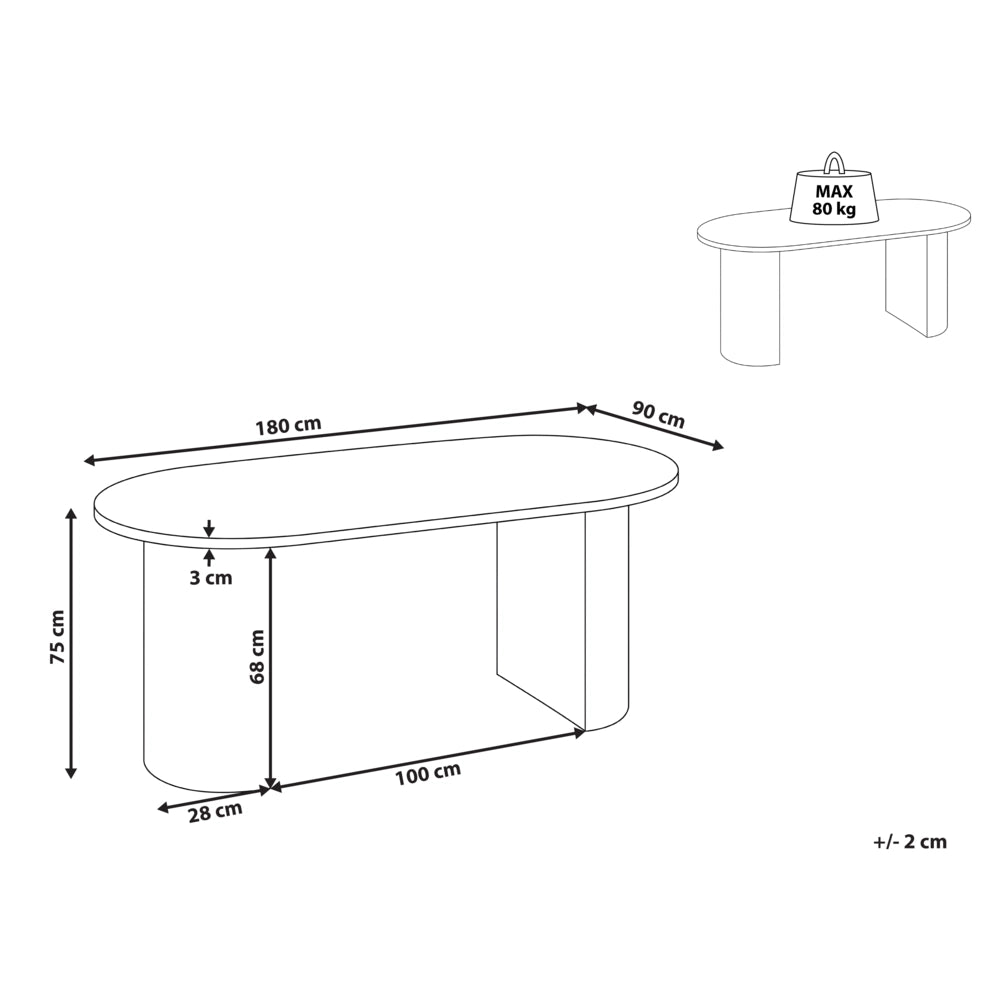 Tavolo da pranzo ovale marrone, 180 x 90 cm in MDF stile scandinavo moderno per il soggiorno