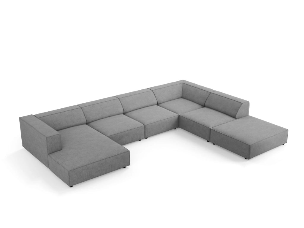 Cosmopolitan Design - Divano panoramico destro "Arendal" 7 posti in ciniglia con effetto a coste grigio scuro 