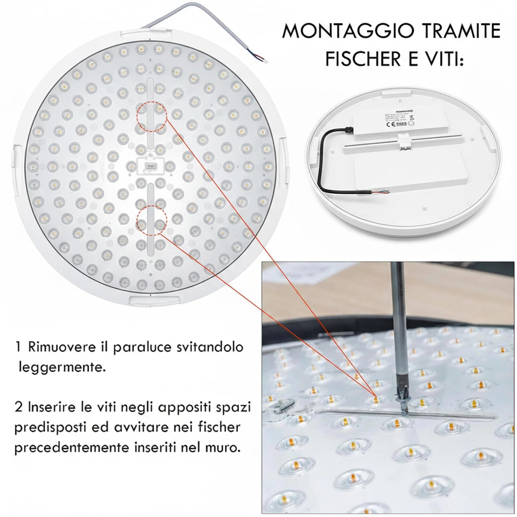 Plafoniera Tonda LED 18W CCT 3 Temperature IP40 Lampada Bianca Circolare Moderna Luce Soffitto Parete Bagno Ufficio 23cm