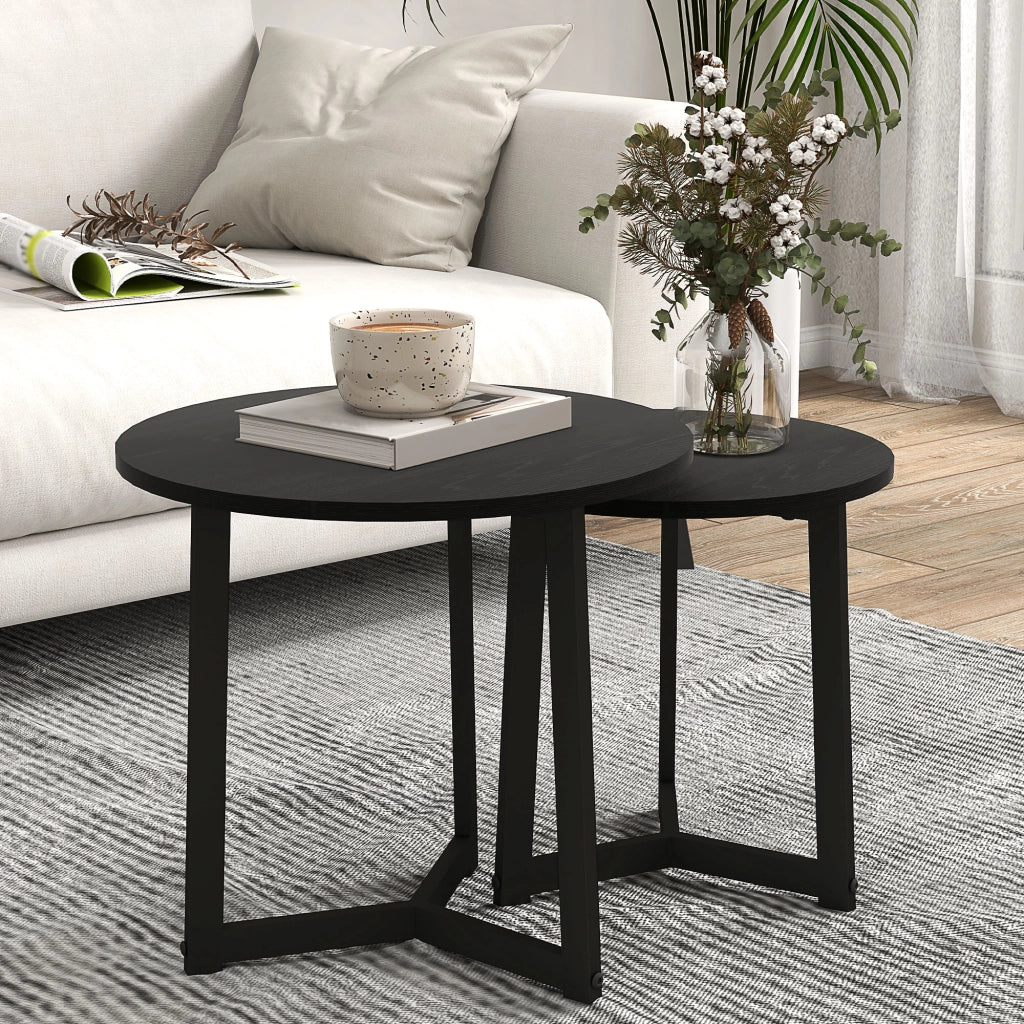 Tavolo da pranzo - set 2 tavolini rotondi - struttura in acciaio - fino a 35 kg - nero - design moderno