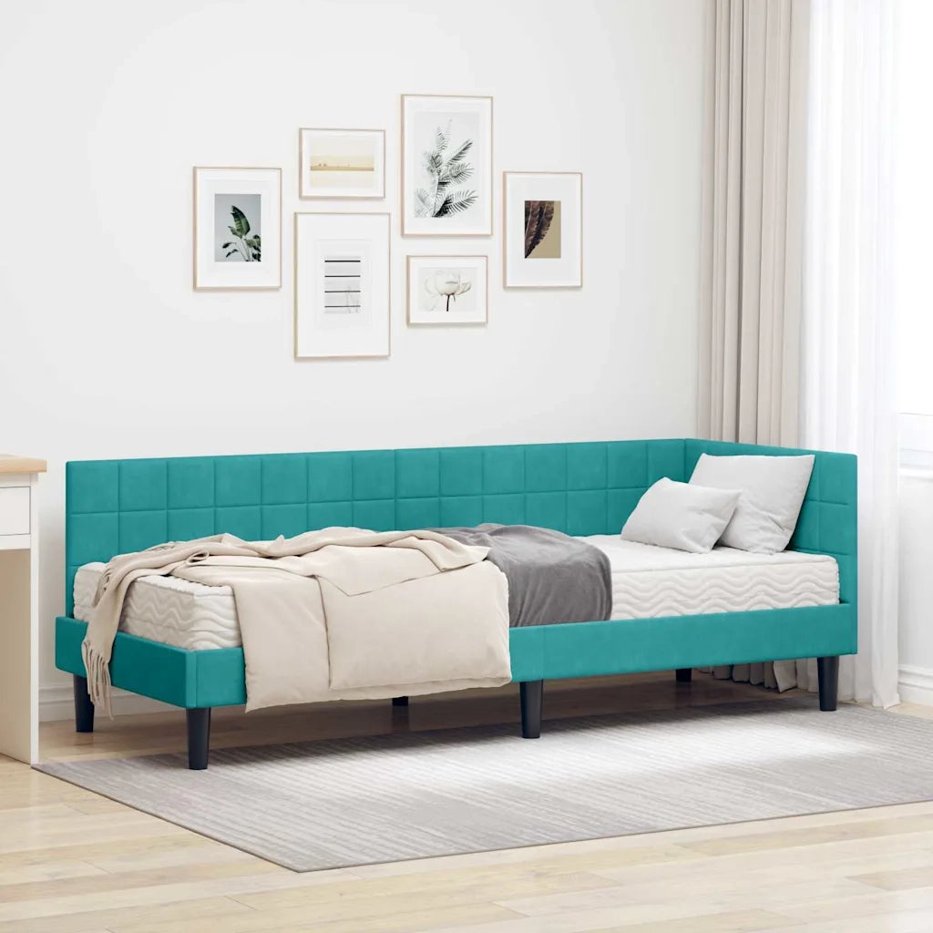 Struttura Letto Angolare con Materasso 2 pcs Turchese Velluto