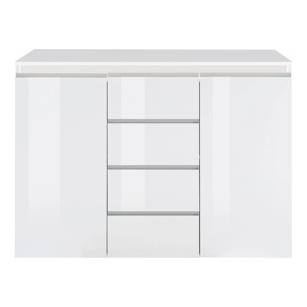 WHOUS Credenza a cassettiera Magic 2 ante e 4 cassetti bianco lucido 120x40x105 cm