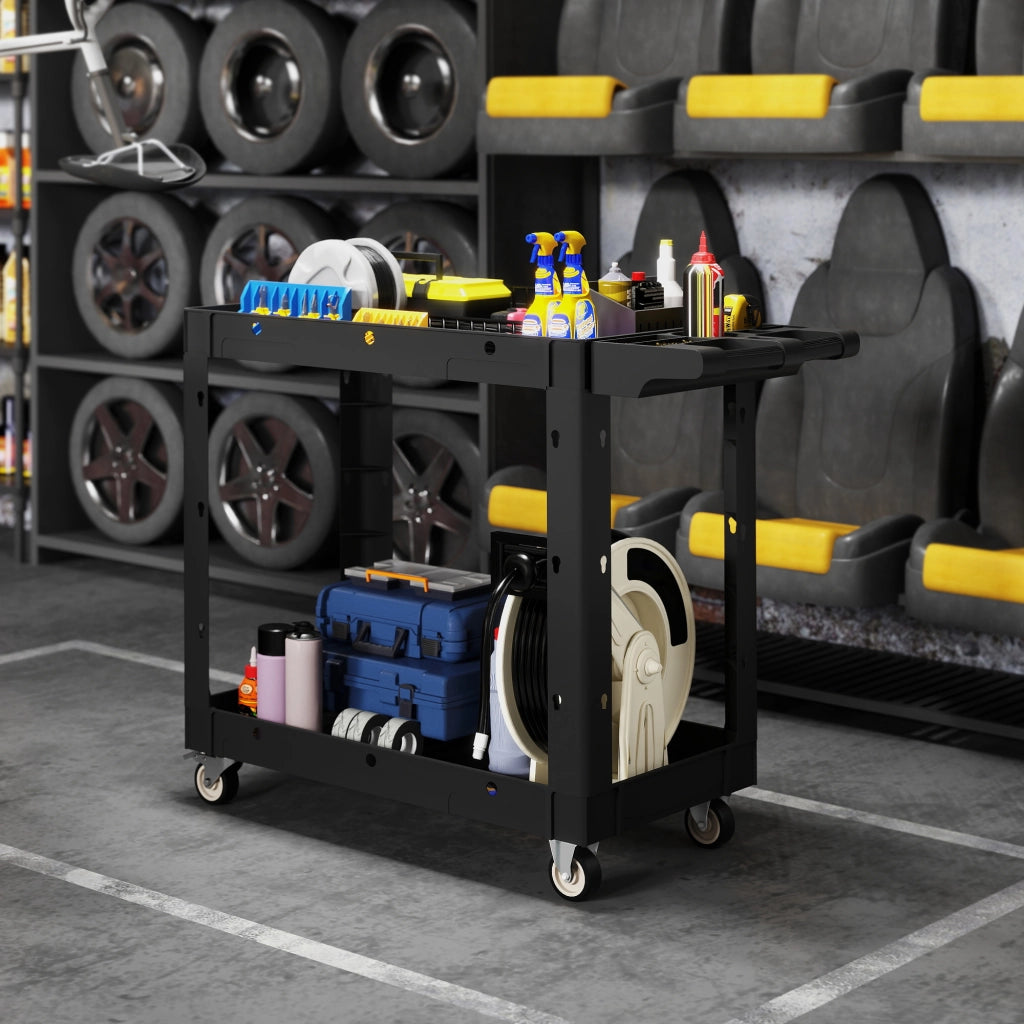 Carrello per attrezzi ¨C zephmum ¨C 2 ripiani, maniglie, ruote, plastica, nero