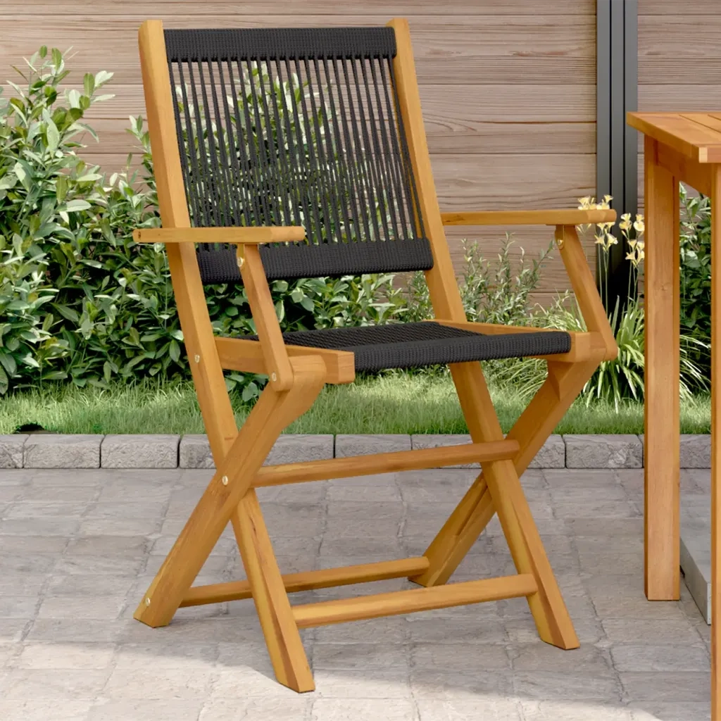 Sedie Giardino 2 pz Nere Legno Massello Acacia e Polipropilene 367666