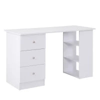 Scrivania Porta PC per Camera e Ufficio con Cassettiera e Ripiani Portaoggetti in Legno 120x49x72cm Bianco