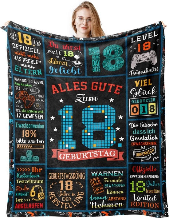 Decorazione per 18° compleanno ragazzo, 18° compleanno, 18° compleanno ragazzo, Regalo 18° compleanno, Decorazione regalo 18° compleanno ragazzo, Regalo 18° compleanno ragazzo coperta 150x130CM