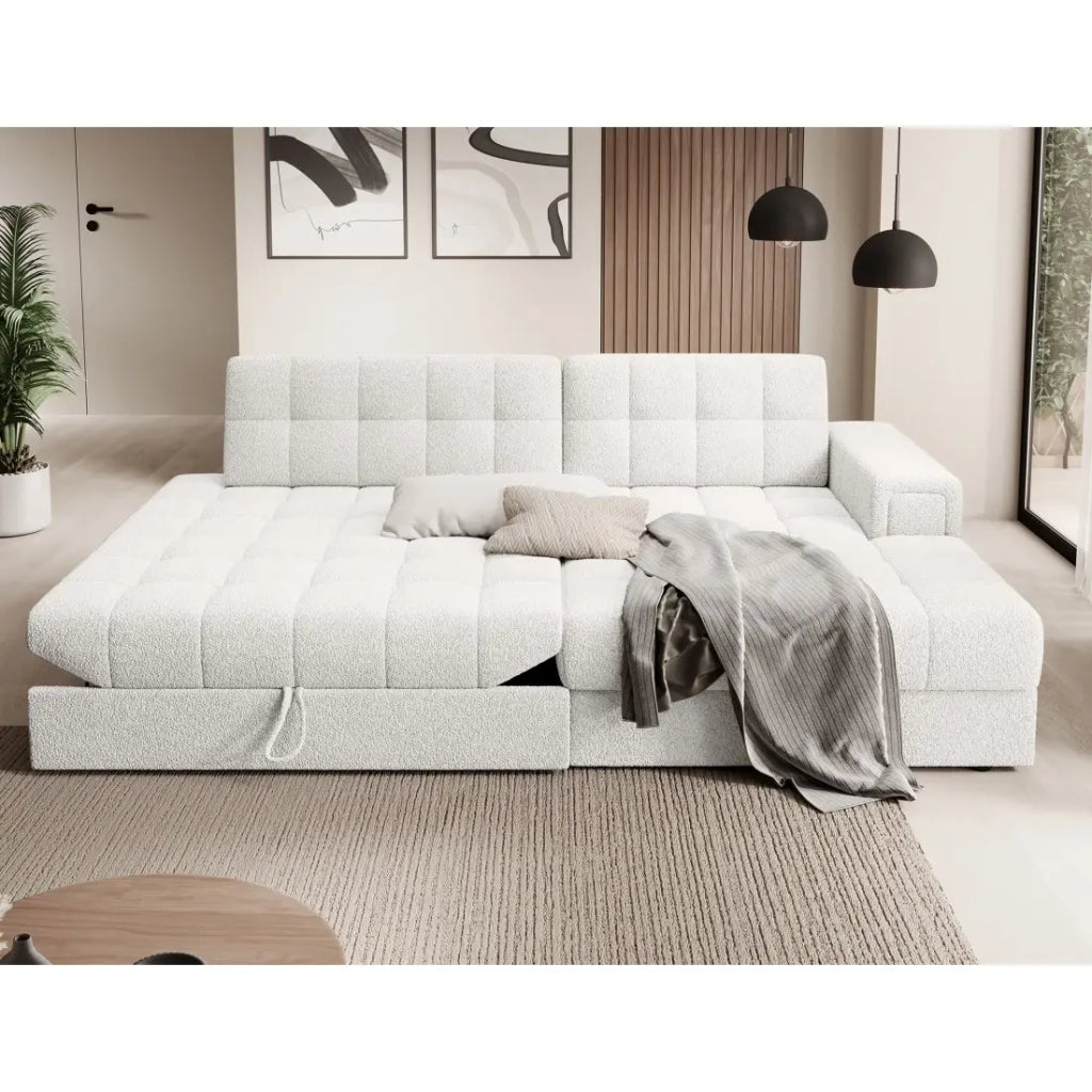 Divano angolare convertibile CUBITO bianco 240 cm con vano contenitore angolo destro